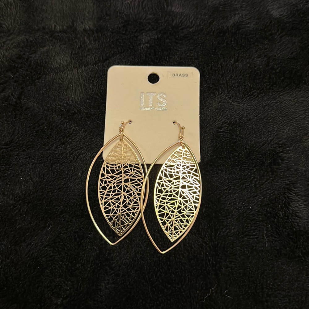 Brass Leaf Dangle Earrings